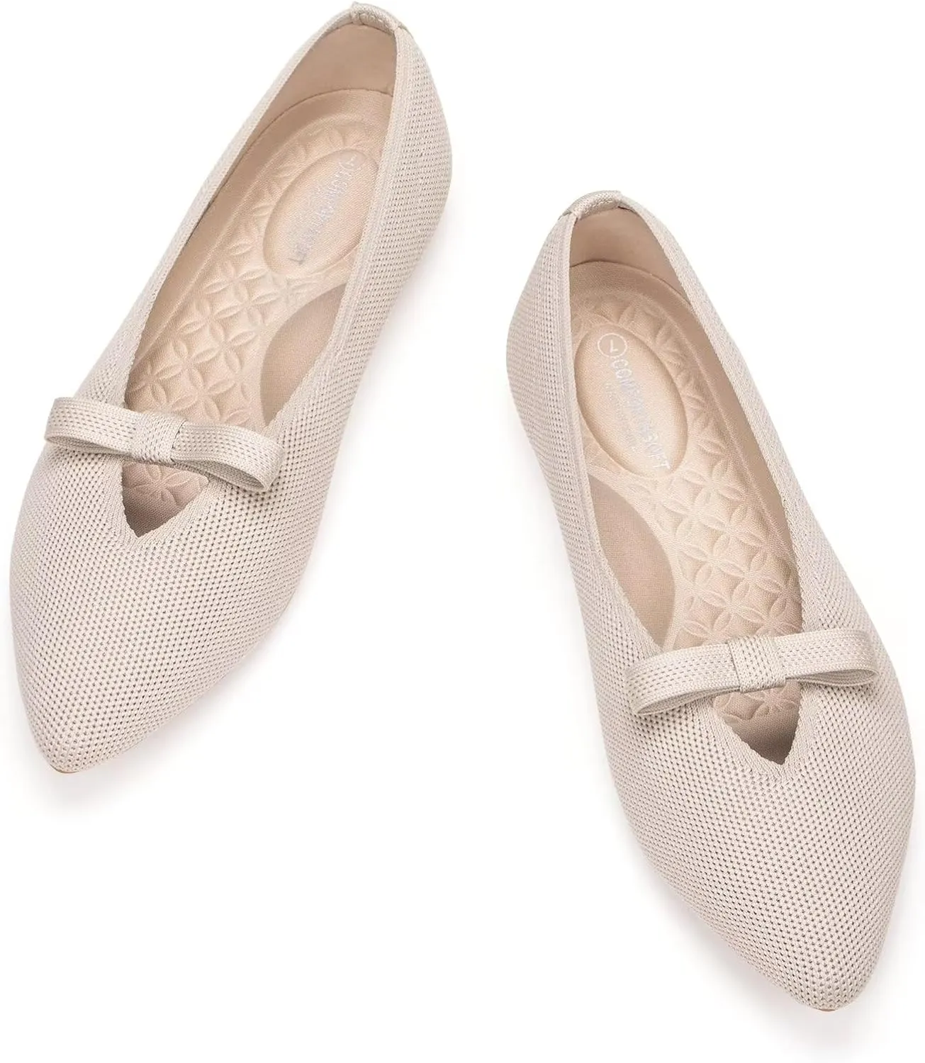 Frank Mully Women's Knitted Flats with Bow Pointed Toe Ballet Shoes Soft Fabric Ballerina Dressy Flats for Women