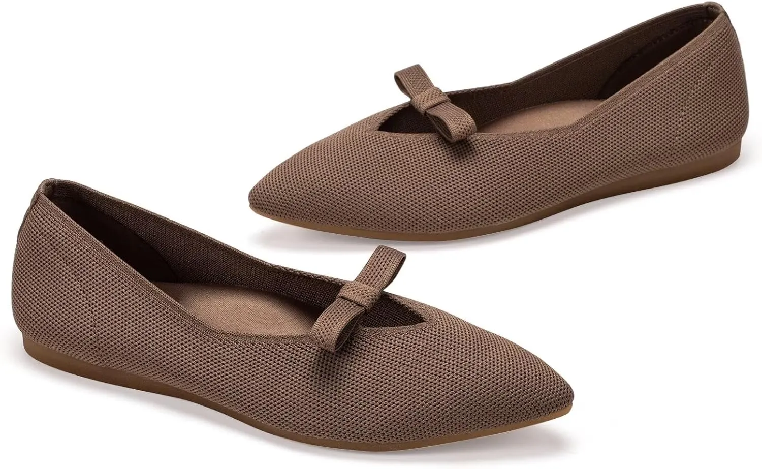 Frank Mully Women's Knitted Flats with Bow Pointed Toe Ballet Shoes Soft Fabric Ballerina Dressy Flats for Women