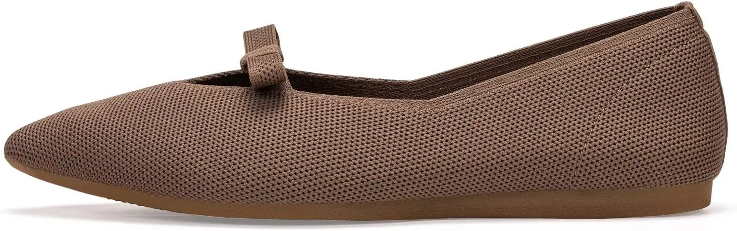 Frank Mully Women's Knitted Flats with Bow Pointed Toe Ballet Shoes Soft Fabric Ballerina Dressy Flats for Women