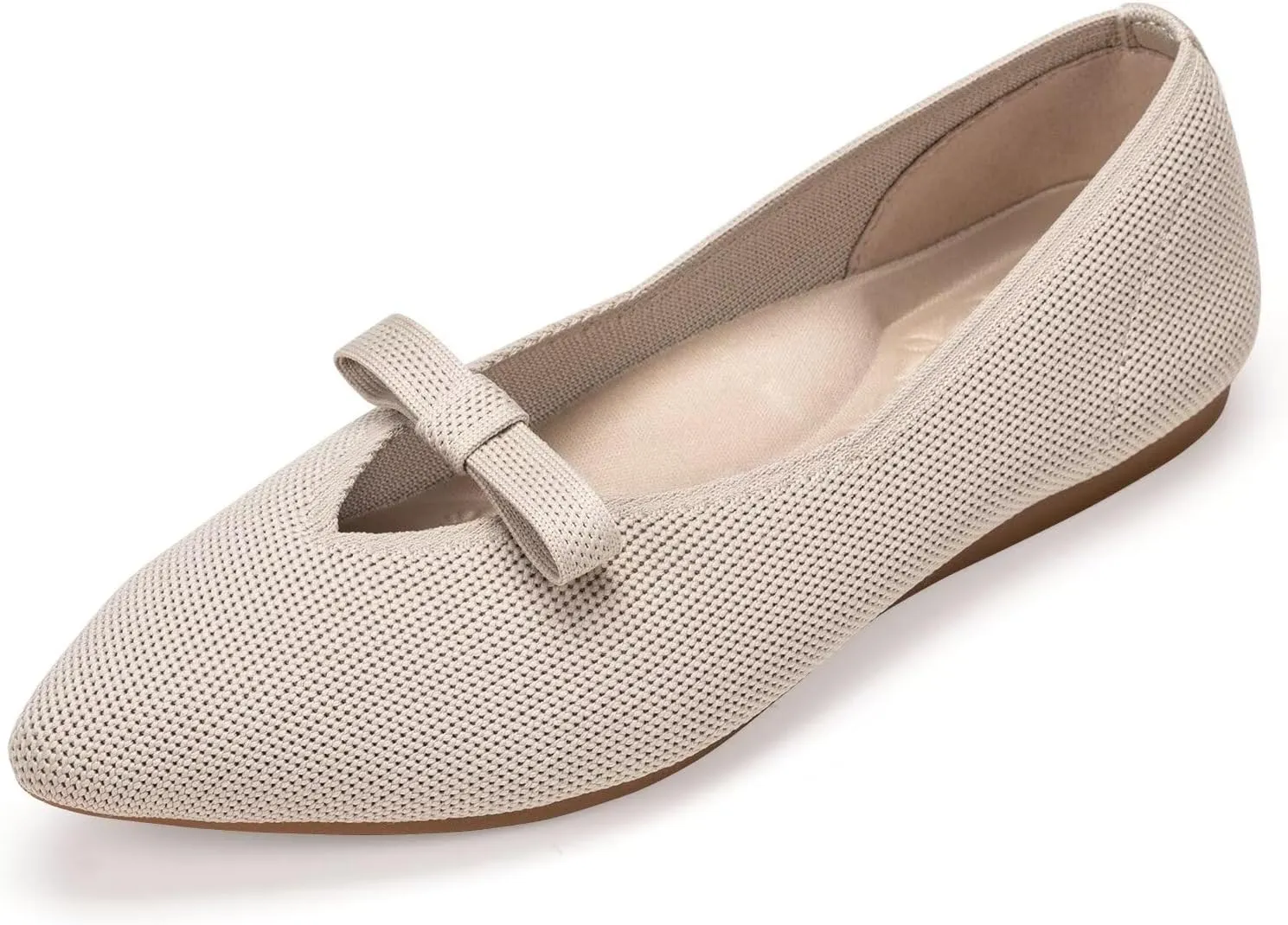 Frank Mully Women's Knitted Flats with Bow Pointed Toe Ballet Shoes Soft Fabric Ballerina Dressy Flats for Women