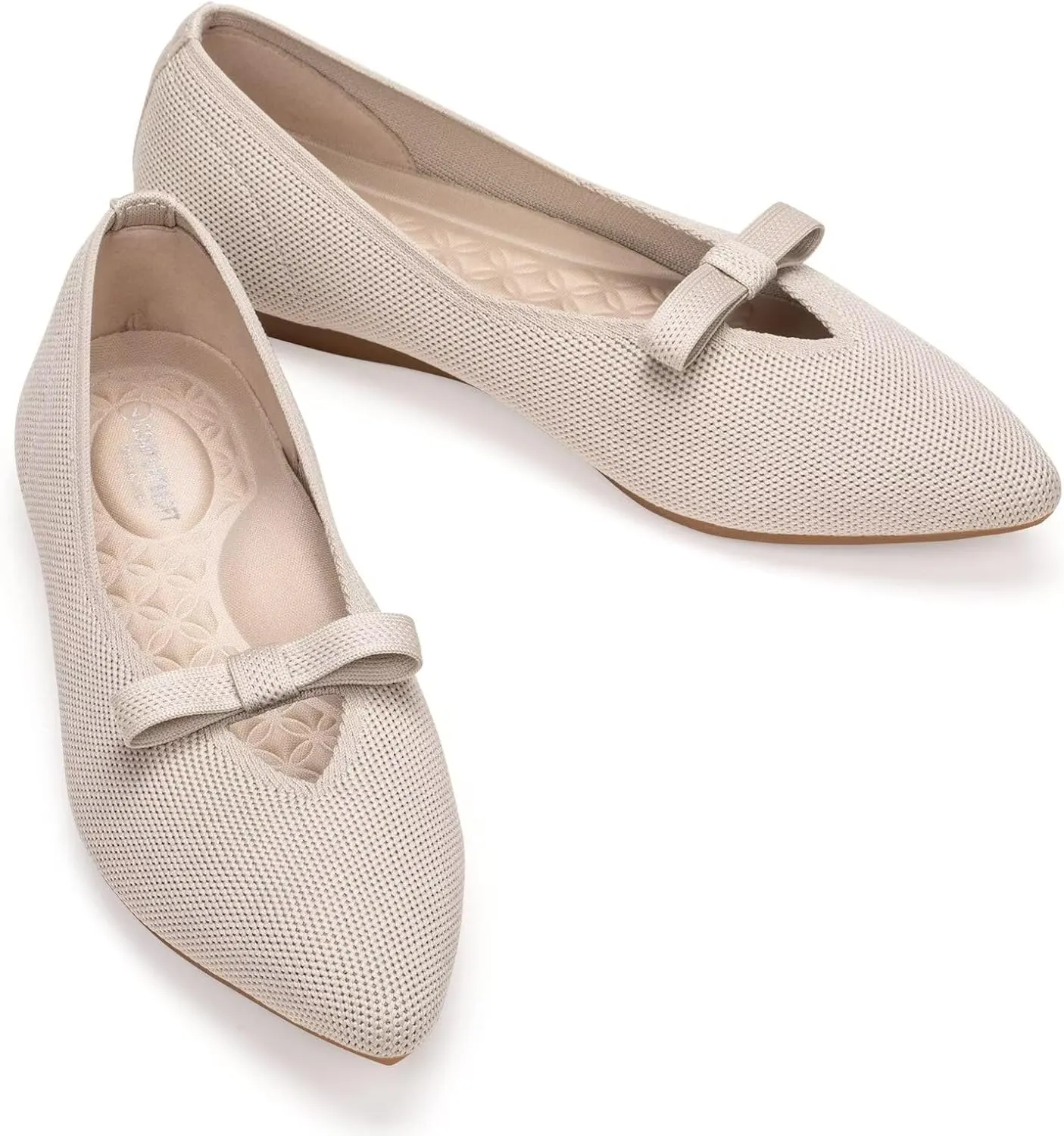 Frank Mully Women's Knitted Flats with Bow Pointed Toe Ballet Shoes Soft Fabric Ballerina Dressy Flats for Women