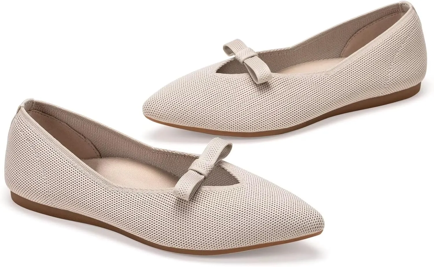 Frank Mully Women's Knitted Flats with Bow Pointed Toe Ballet Shoes Soft Fabric Ballerina Dressy Flats for Women