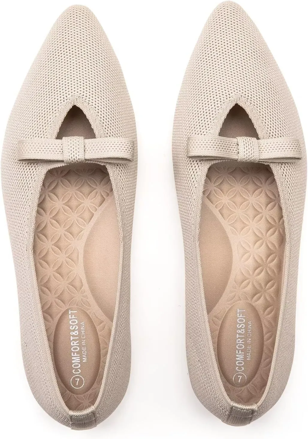 Frank Mully Women's Knitted Flats with Bow Pointed Toe Ballet Shoes Soft Fabric Ballerina Dressy Flats for Women