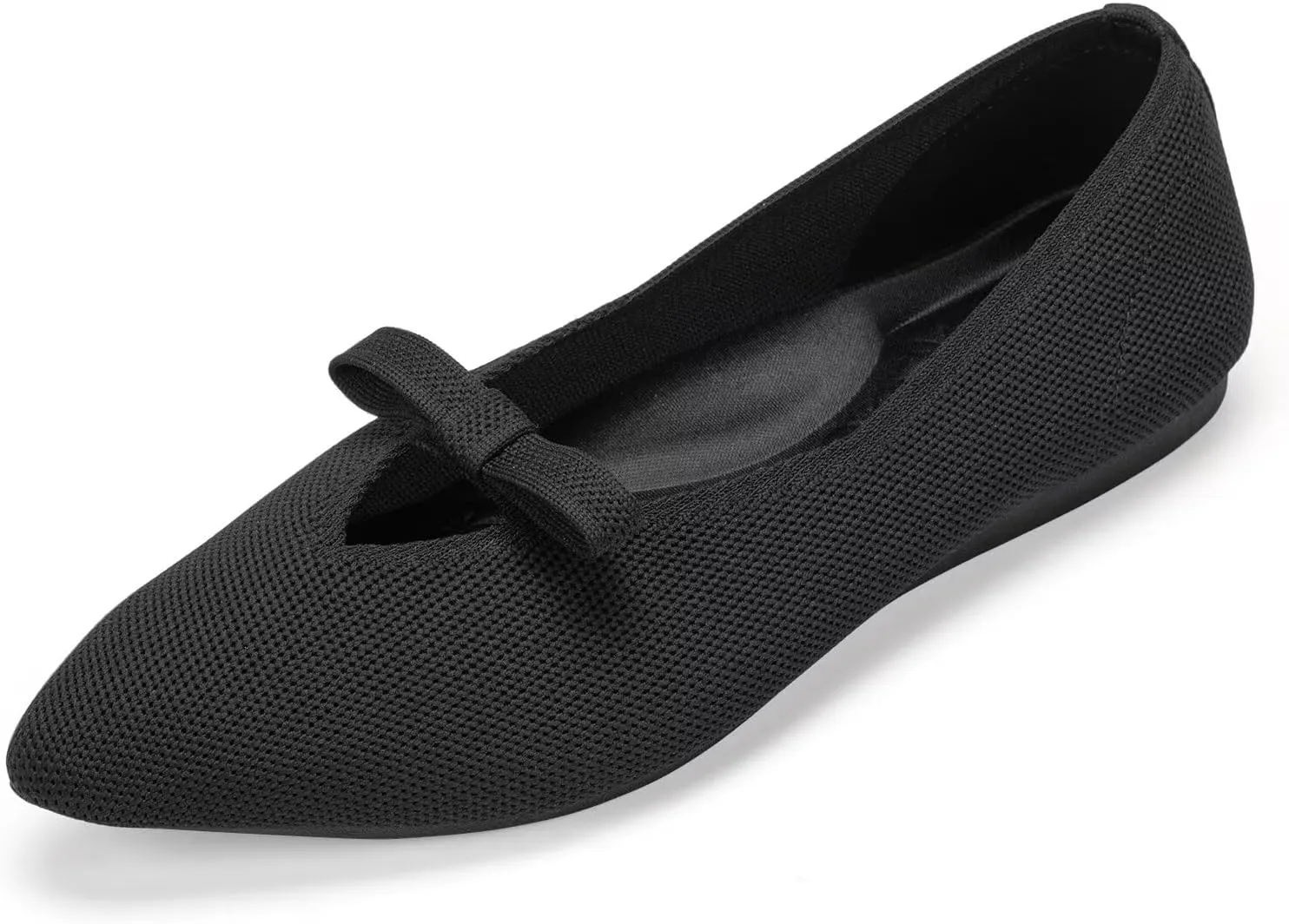 Frank Mully Women's Knitted Flats with Bow Pointed Toe Ballet Shoes Soft Fabric Ballerina Dressy Flats for Women