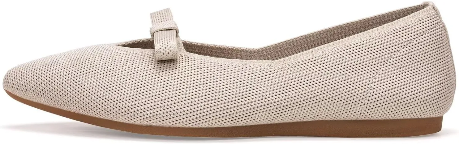 Frank Mully Women's Knitted Flats with Bow Pointed Toe Ballet Shoes Soft Fabric Ballerina Dressy Flats for Women