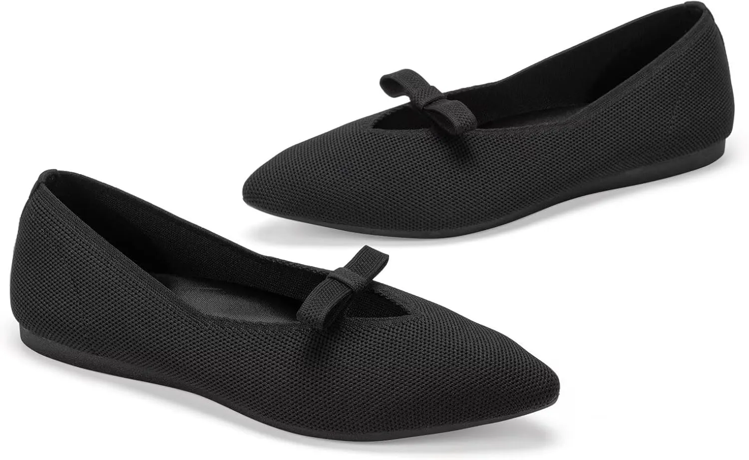 Frank Mully Women's Knitted Flats with Bow Pointed Toe Ballet Shoes Soft Fabric Ballerina Dressy Flats for Women