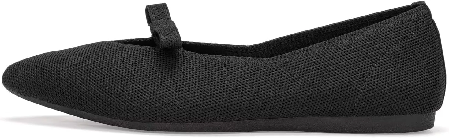Frank Mully Women's Knitted Flats with Bow Pointed Toe Ballet Shoes Soft Fabric Ballerina Dressy Flats for Women