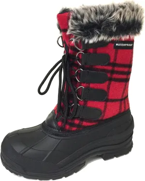 G4U-CDS Women's Winter Boots Cold Weather Insulated Flannel Plaid Lace up Waterproof Snow Fur Duck Shoes