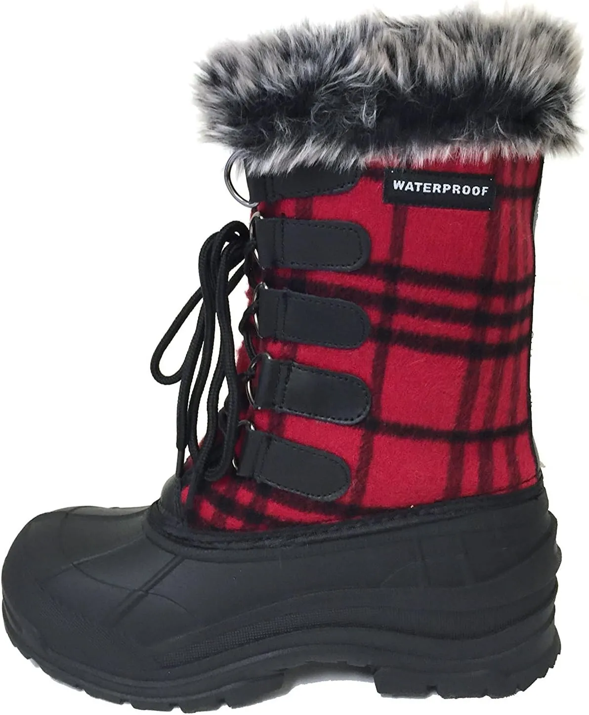 G4U-CDS Women's Winter Boots Cold Weather Insulated Flannel Plaid Lace up Waterproof Snow Fur Duck Shoes