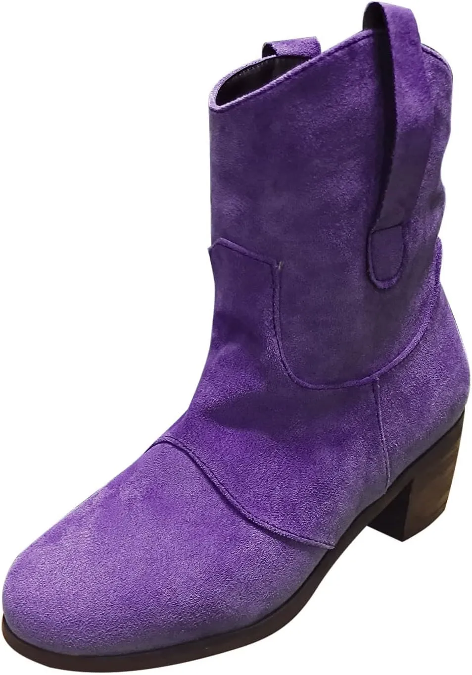 Gibobby Cowboy Boots for Girls Retro V Cutout Short Warm Boots Closed Toe Low Heel Combat Western Shoesfdg04 Purple