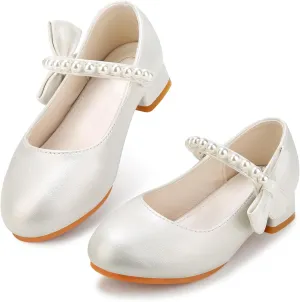 Girls Dress Shoes Mary Jane Princess Shoes Girls' Flats Glitter Low Heels Flower Wedding Party Footwear for Toddler Little/Big Kid