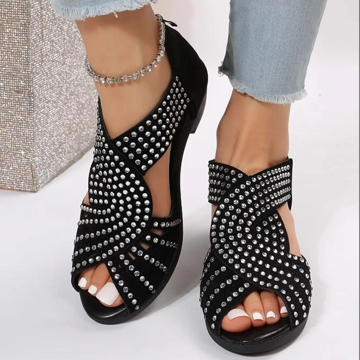 Glow Step Orthopedic Low Heel Cut-Out Sandals, Womens Sandals with Arch Support, Fish Mouth High Heel Sandals for Women