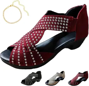Glow Step Orthopedic Low Heel Cut-Out Sandals, Womens Sandals with Arch Support, Fish Mouth High Heel Sandals for Women