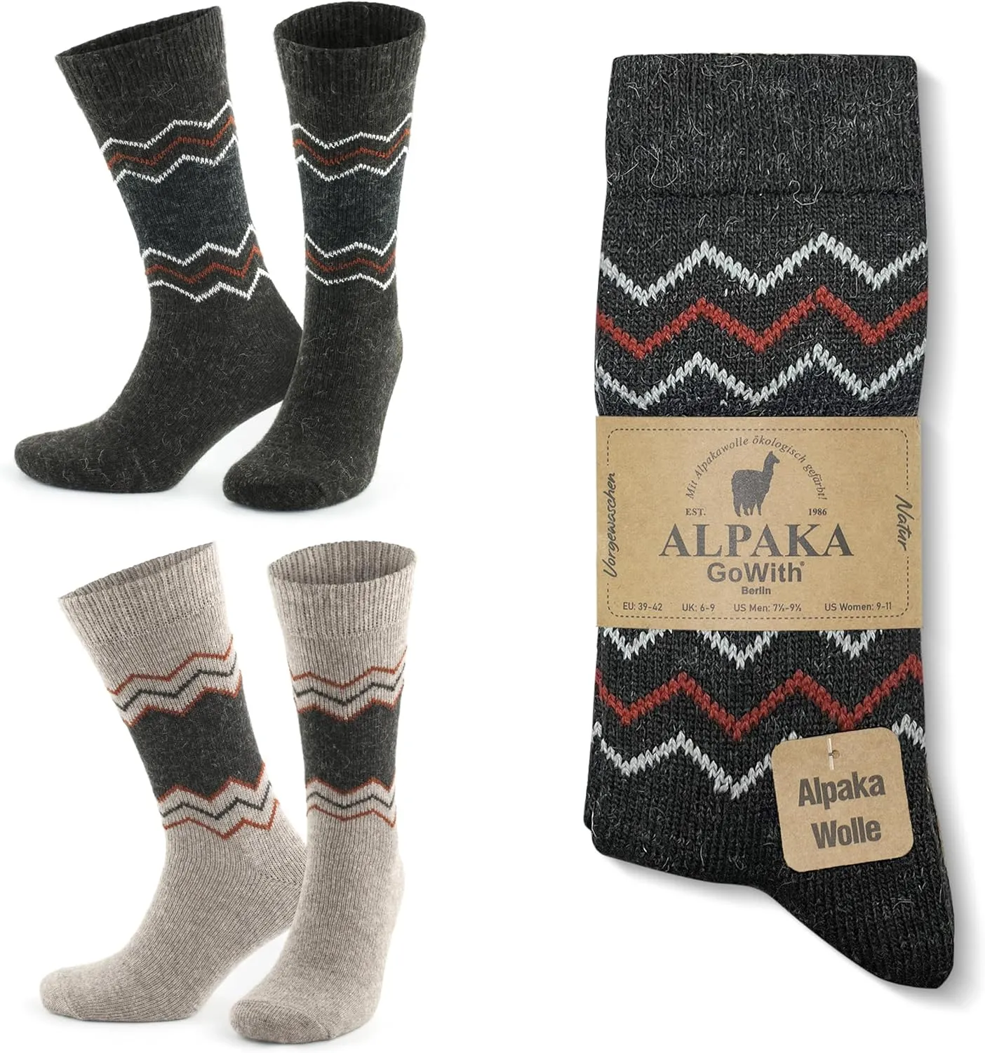 GoWith Alpaca Wool Socks for Men & Women, Alpaca-Merino Blend Warm Cozy Crew Socks, Thermal Regular-Fit Boot Socks