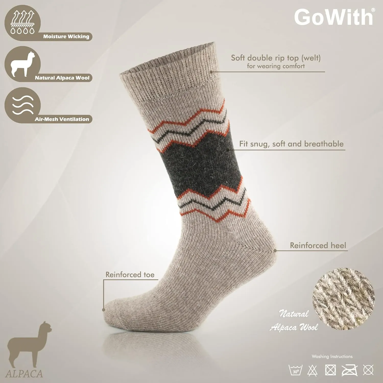 GoWith Alpaca Wool Socks for Men & Women, Alpaca-Merino Blend Warm Cozy Crew Socks, Thermal Regular-Fit Boot Socks
