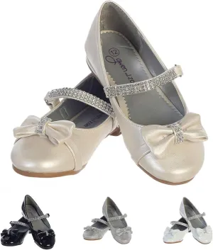 Gwen & Zoe Girl Dress Flats Shoes for Weddings, Christmas and Parties - Big and Little Girl Flats, Toddler, First Communion with Rhinestone Strap