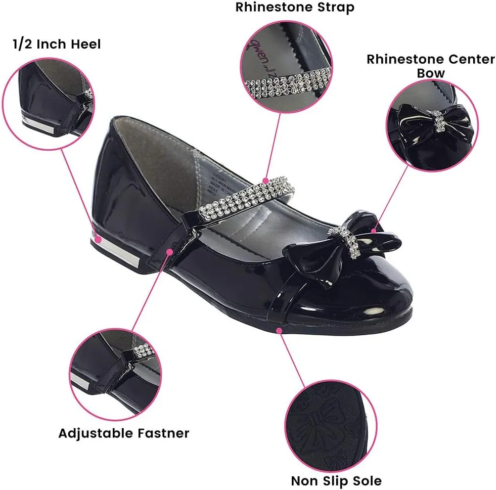 Gwen & Zoe Girl Dress Flats Shoes for Weddings, Christmas and Parties - Big and Little Girl Flats, Toddler, First Communion with Rhinestone Strap