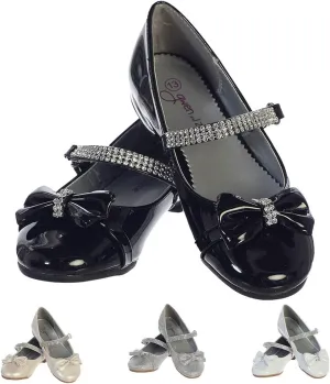 Gwen & Zoe Girl Dress Flats Shoes for Weddings, Christmas and Parties - Big and Little Girl Flats, Toddler, First Communion with Rhinestone Strap