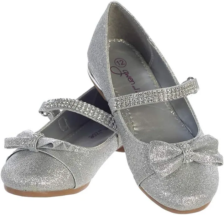 Gwen & Zoe Girl Dress Flats Shoes for Weddings, Christmas and Parties - Big and Little Girl Flats, Toddler, First Communion with Rhinestone Strap