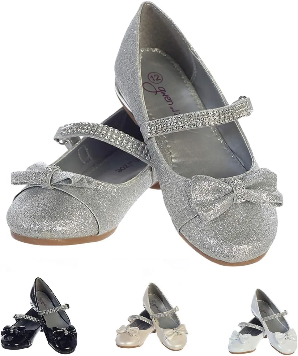 Gwen & Zoe Girl Dress Flats Shoes for Weddings, Christmas and Parties - Big and Little Girl Flats, Toddler, First Communion with Rhinestone Strap
