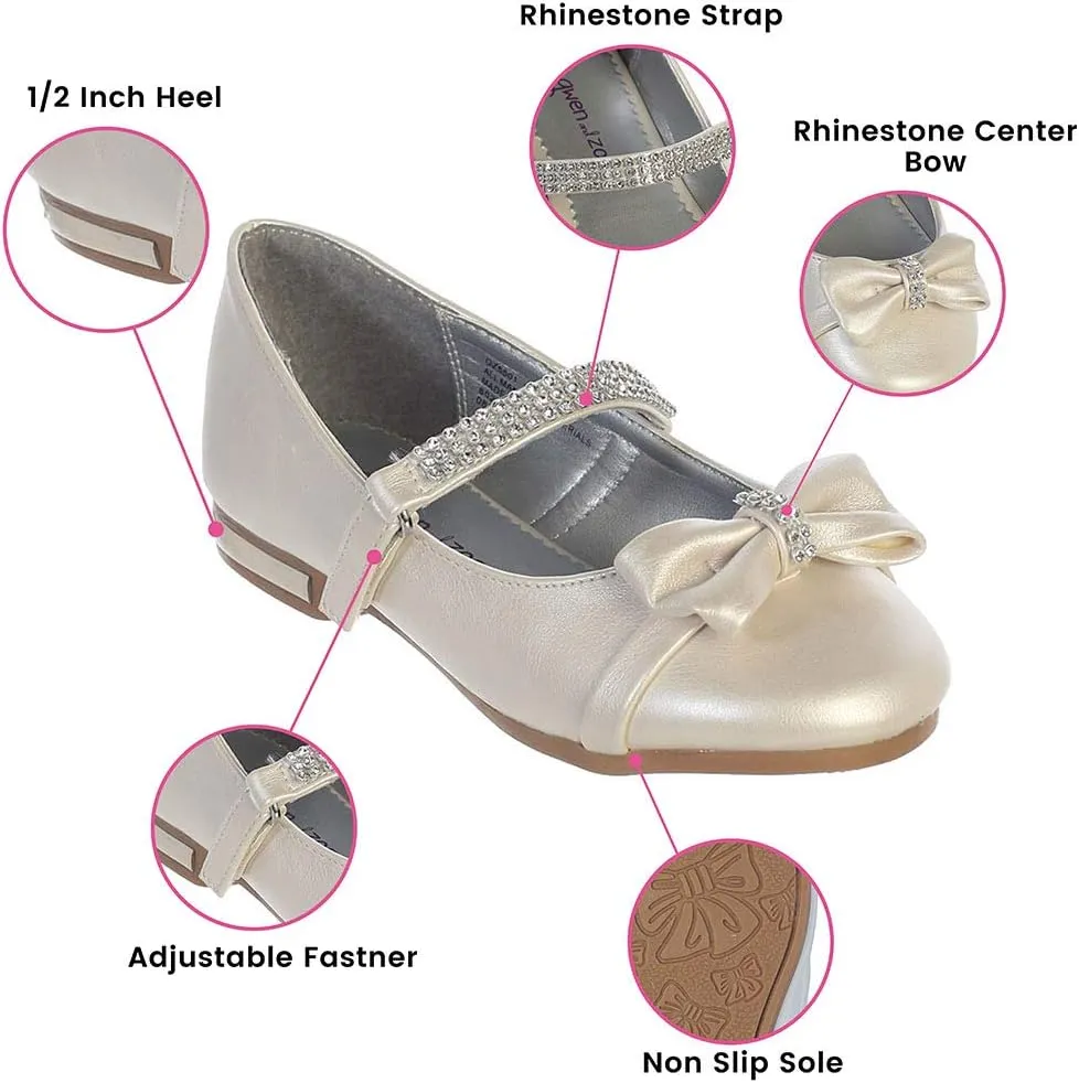 Gwen & Zoe Girl Dress Flats Shoes for Weddings, Christmas and Parties - Big and Little Girl Flats, Toddler, First Communion with Rhinestone Strap