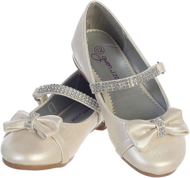 Gwen & Zoe Girl Dress Flats Shoes for Weddings, Christmas and Parties - Big and Little Girl Flats, Toddler, First Communion with Rhinestone Strap