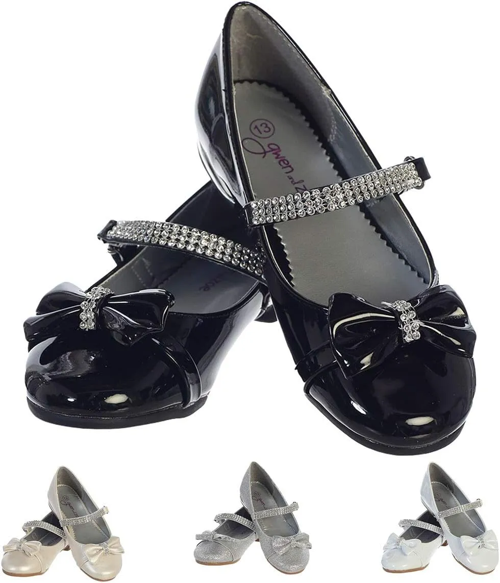 Gwen & Zoe Girl Dress Flats Shoes for Weddings, Christmas and Parties - Big and Little Girl Flats, Toddler, First Communion with Rhinestone Strap