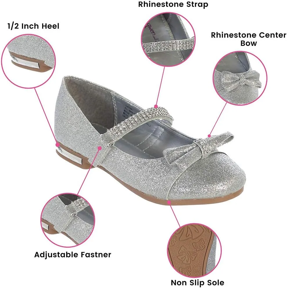 Gwen & Zoe Girl Dress Flats Shoes for Weddings, Christmas and Parties - Big and Little Girl Flats, Toddler, First Communion with Rhinestone Strap