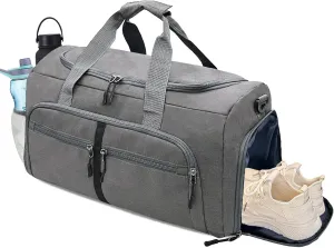 Gym Bag for Men & Women with Shoe & Wet Compartment, 30L Small Duffle Bag for Travel, Sports, Workout, Fitness, Weekender&Overnight(Grey)