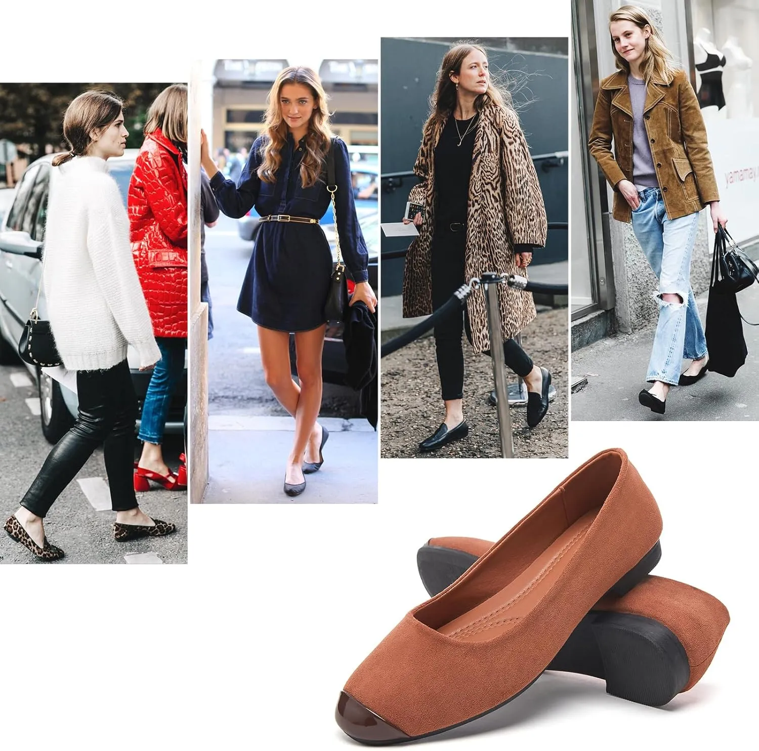 hash bubbie Women's Flats Shoes Ballet Flats Womens Round Toe Memory Foam Comfortable Dress Shoes Faux Suede Slip on Loafers for Women
