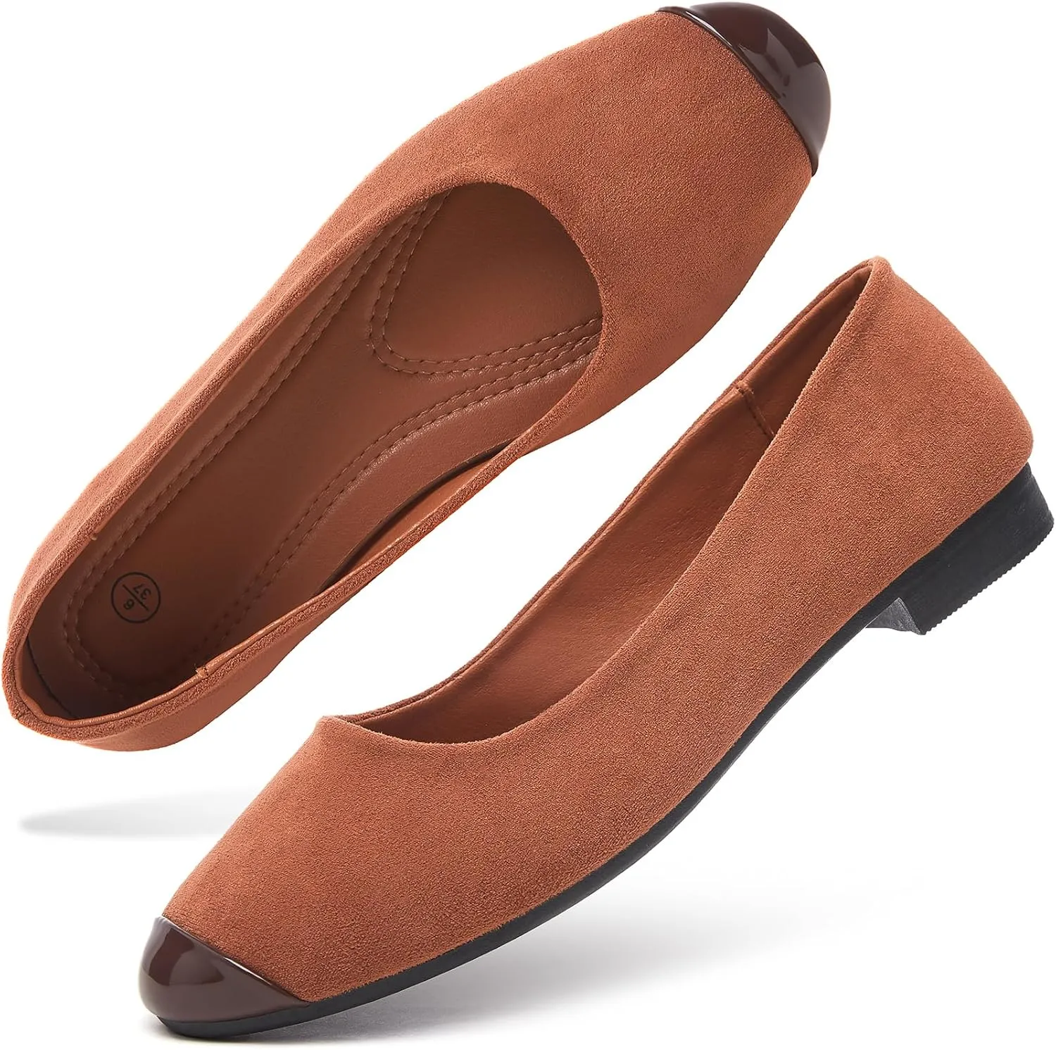 hash bubbie Women's Flats Shoes Ballet Flats Womens Round Toe Memory Foam Comfortable Dress Shoes Faux Suede Slip on Loafers for Women