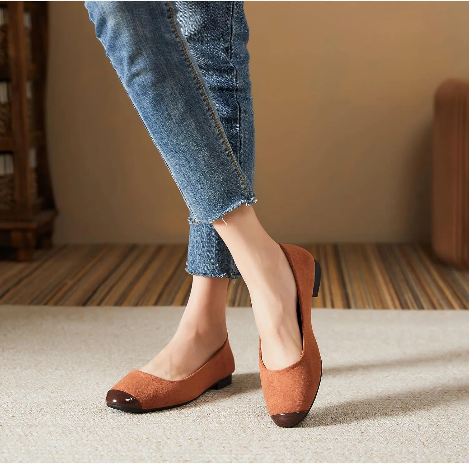 hash bubbie Women's Flats Shoes Ballet Flats Womens Round Toe Memory Foam Comfortable Dress Shoes Faux Suede Slip on Loafers for Women
