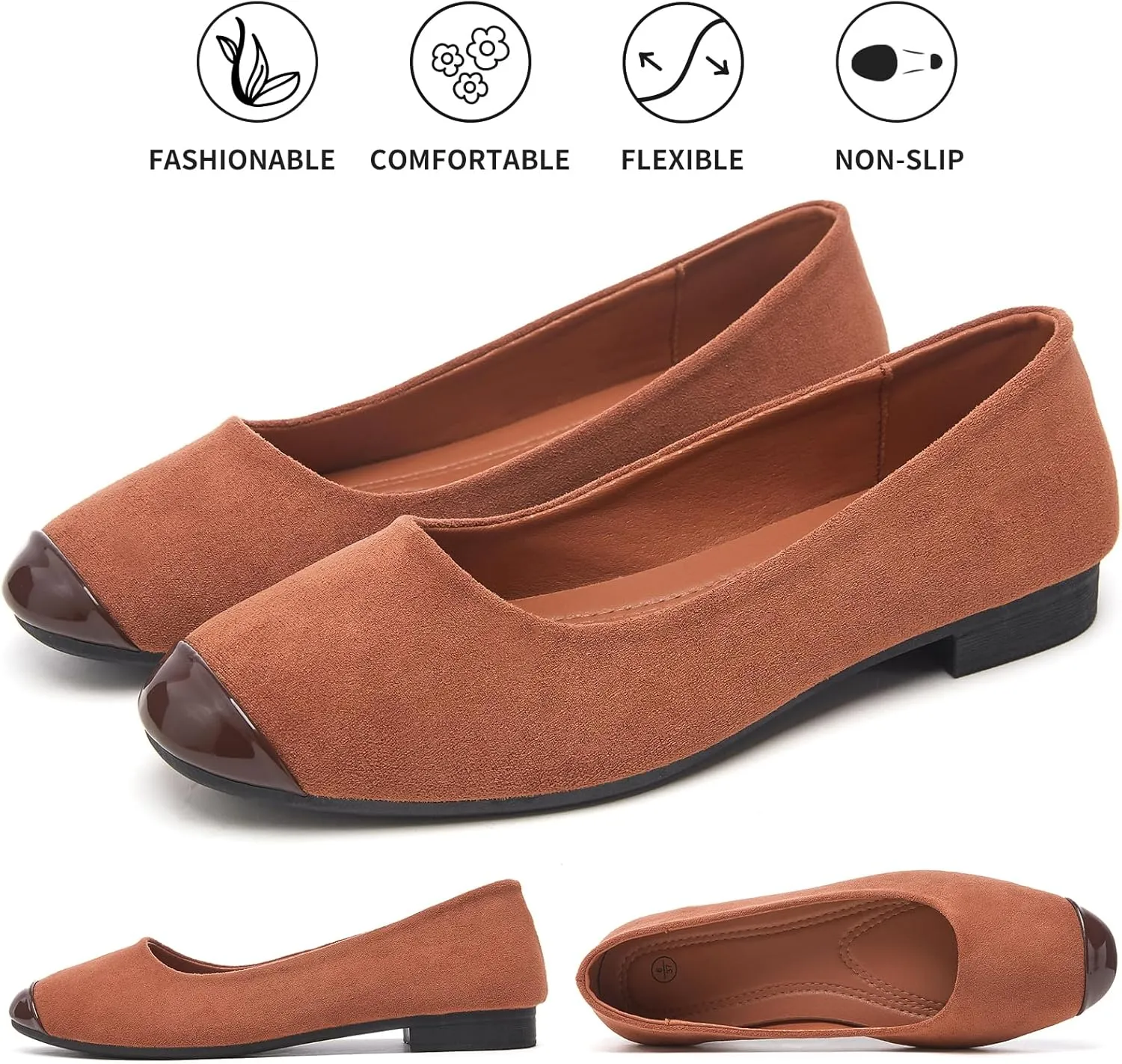 hash bubbie Women's Flats Shoes Ballet Flats Womens Round Toe Memory Foam Comfortable Dress Shoes Faux Suede Slip on Loafers for Women