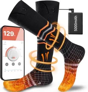 Heated Socks for Men & Women, APP-Controlled 5000mAh Rechargeable Electric Socks, Winter Thermal Foot Warmers for Skiing, Hiking, Camping