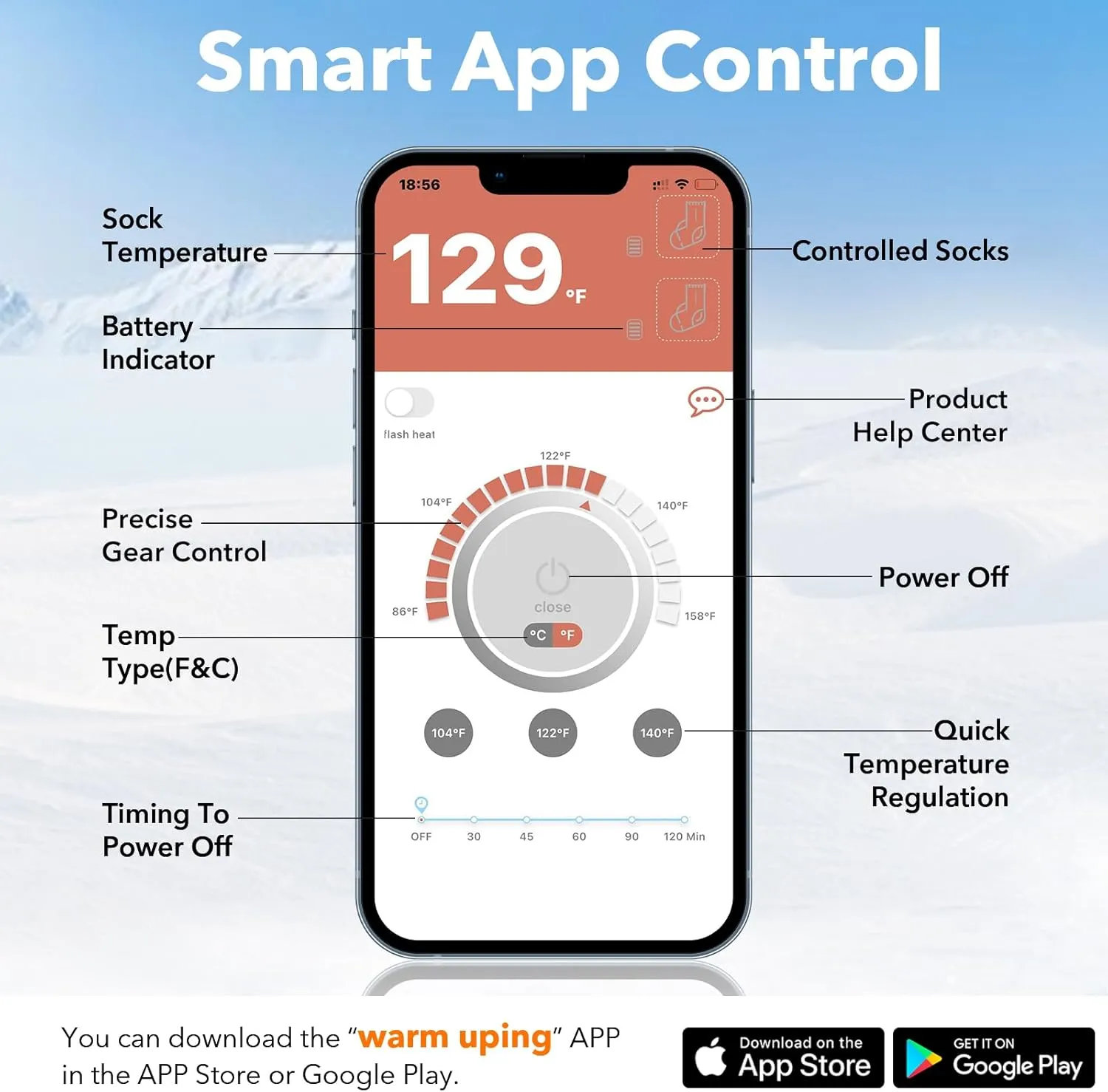 Heated Socks for Men & Women, APP-Controlled 5000mAh Rechargeable Electric Socks, Winter Thermal Foot Warmers for Skiing, Hiking, Camping