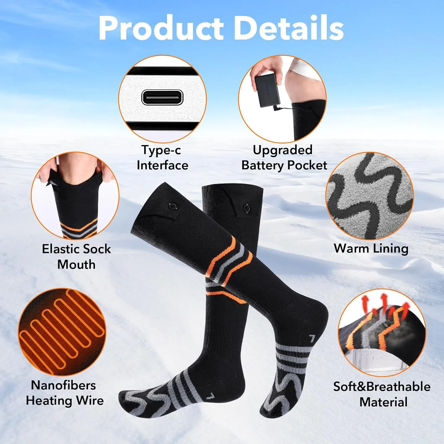 Heated Socks for Men & Women, APP-Controlled 5000mAh Rechargeable Electric Socks, Winter Thermal Foot Warmers for Skiing, Hiking, Camping