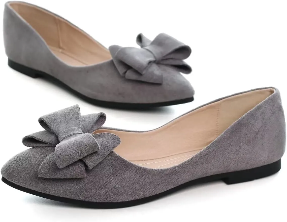 Hee grand Bowknot Flats for Women Pointed Toe Ballet Shoes Soft Slip on Loafers Suede Dress Shoes