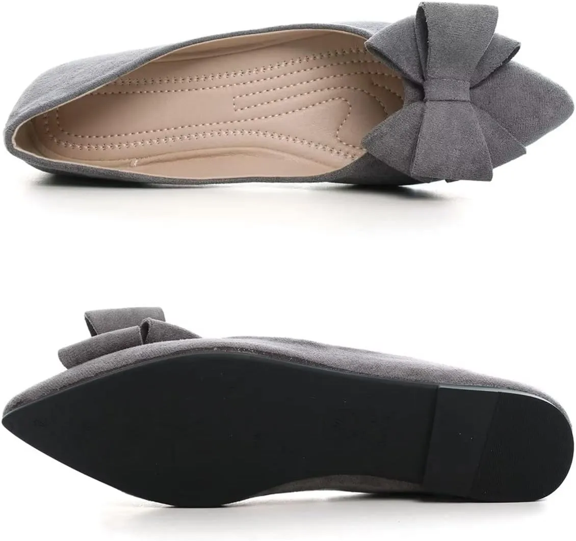 Hee grand Bowknot Flats for Women Pointed Toe Ballet Shoes Soft Slip on Loafers Suede Dress Shoes