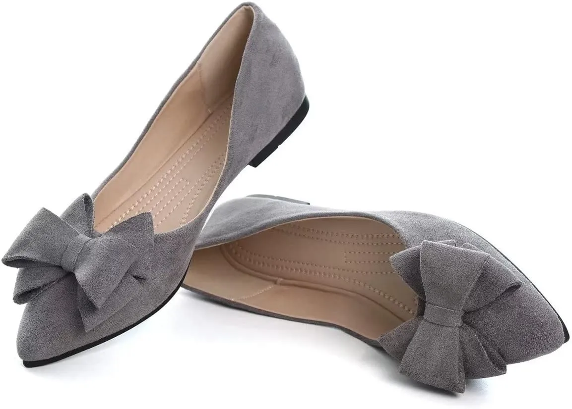 Hee grand Bowknot Flats for Women Pointed Toe Ballet Shoes Soft Slip on Loafers Suede Dress Shoes