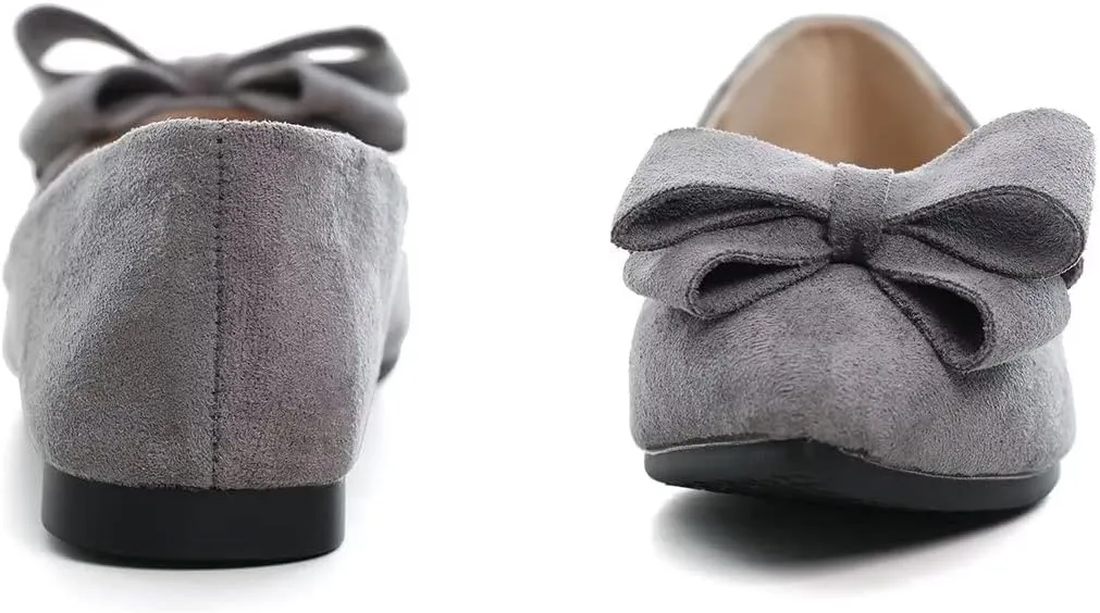 Hee grand Bowknot Flats for Women Pointed Toe Ballet Shoes Soft Slip on Loafers Suede Dress Shoes