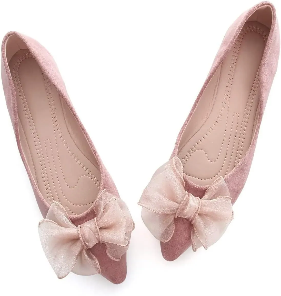Hee grand Bowknot Flats for Women Pointed Toe Ballet Shoes Soft Slip on Loafers Suede Dress Shoes