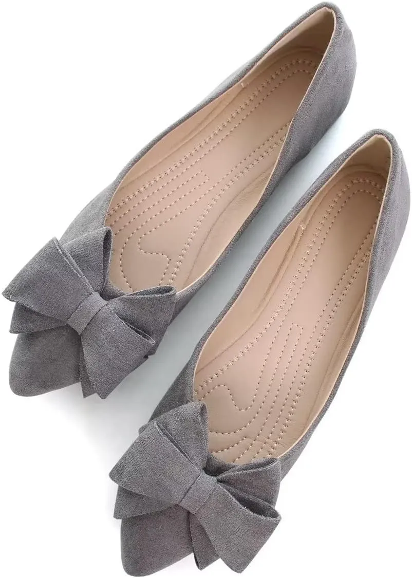 Hee grand Bowknot Flats for Women Pointed Toe Ballet Shoes Soft Slip on Loafers Suede Dress Shoes