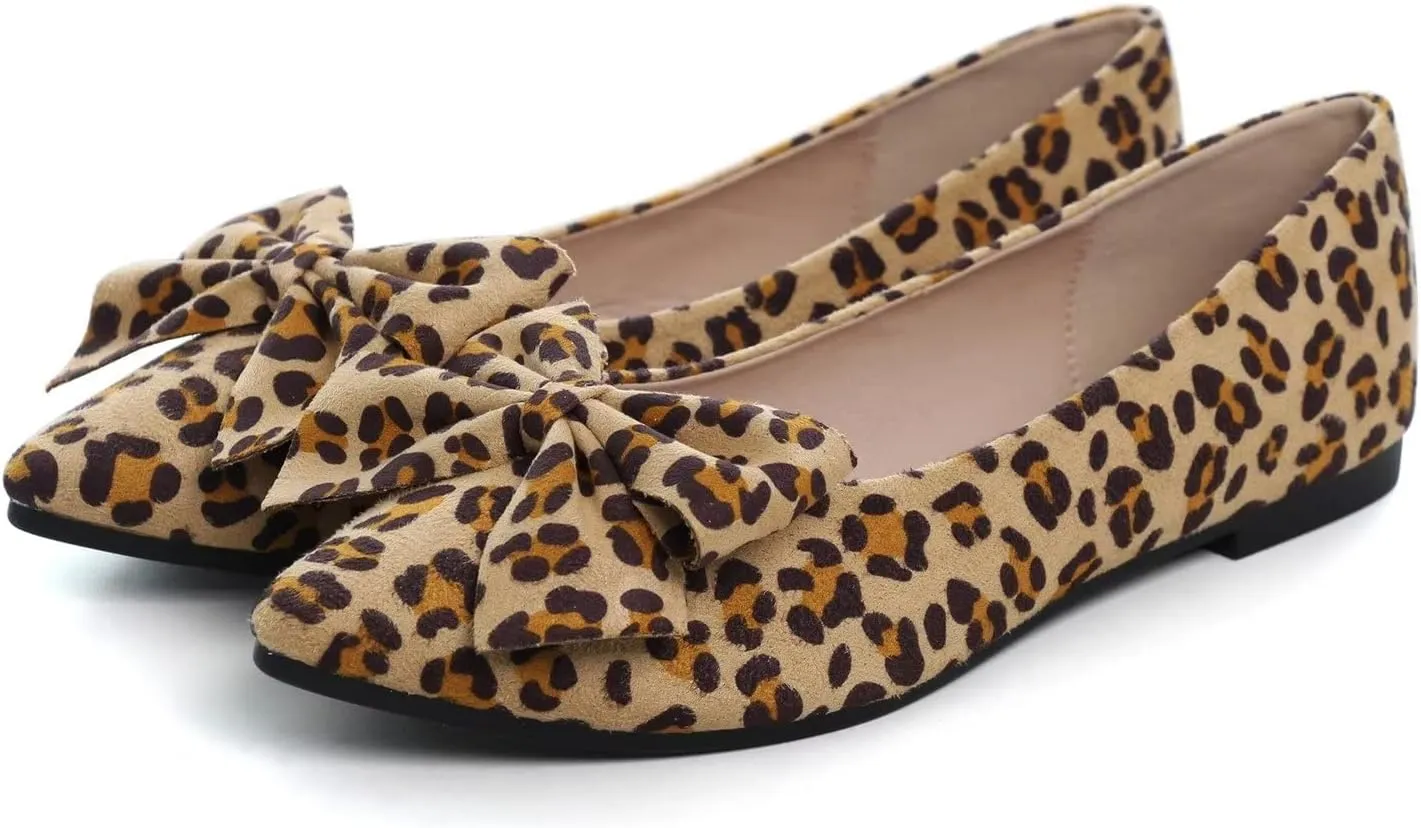 Hee grand Bowknot Flats for Women Pointed Toe Ballet Shoes Soft Slip on Loafers Suede Dress Shoes