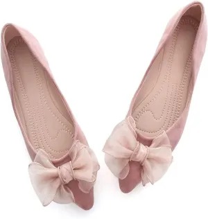 Hee grand Bowknot Flats for Women Pointed Toe Ballet Shoes Soft Slip on Loafers Suede Dress Shoes