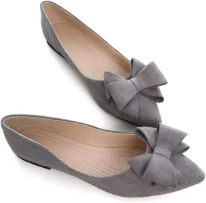 Hee grand Bowknot Flats for Women Pointed Toe Ballet Shoes Soft Slip on Loafers Suede Dress Shoes