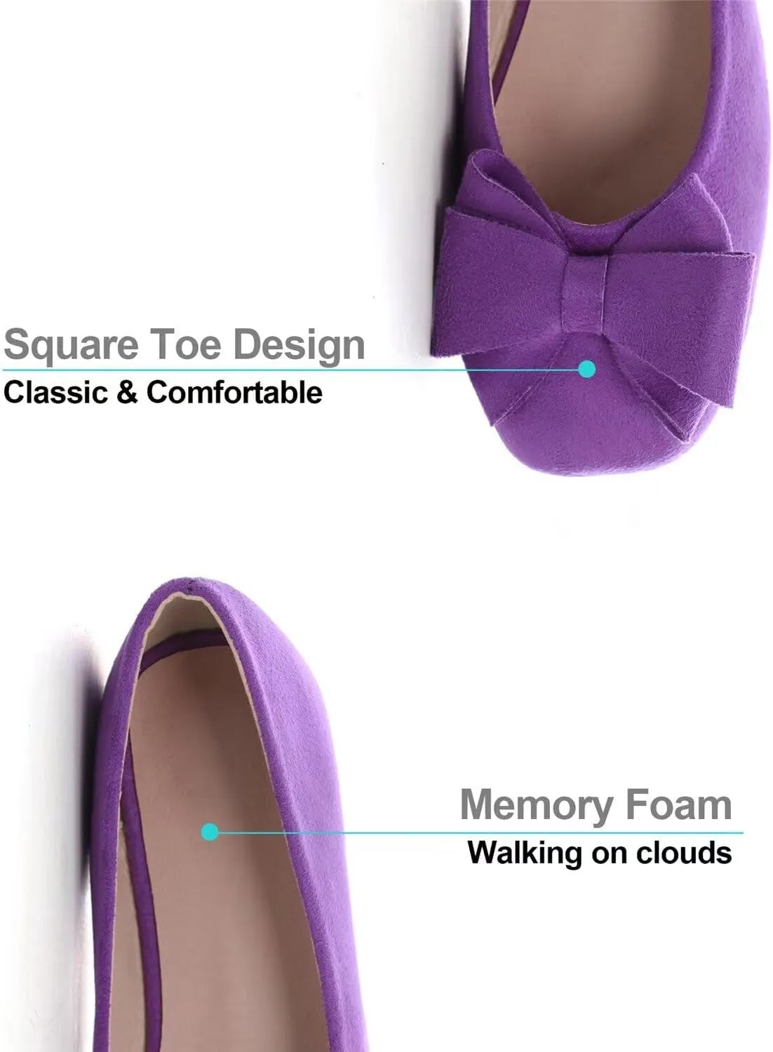 Hee grand Classic Solid Square Toe Ballet Flats for Women Comfort Casual Flats Lightweight Slip on Loafers Suede Dress Shoes
