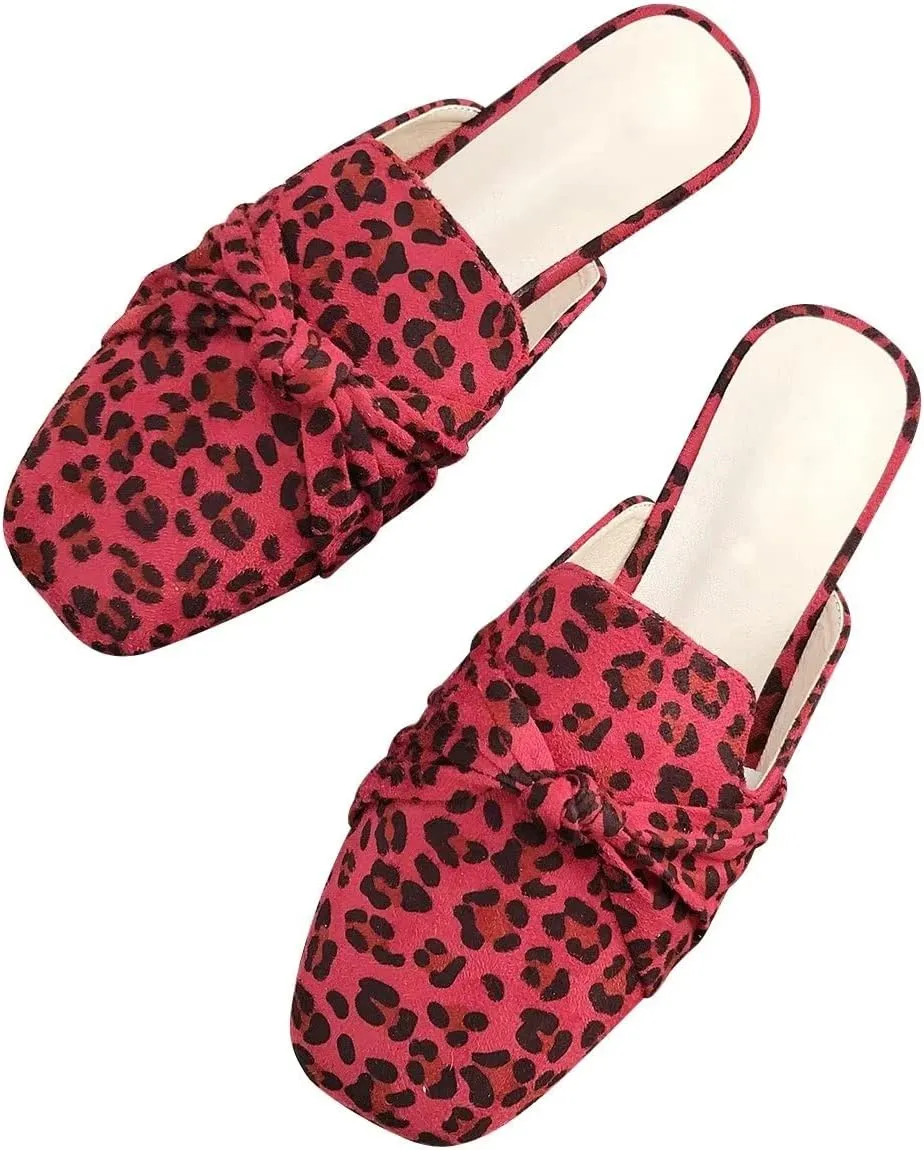 Hee grand Mules for Women Bowtie Mule Slippers Summer Square Toe Slip On Loafers Casual Suede Clogs Slides