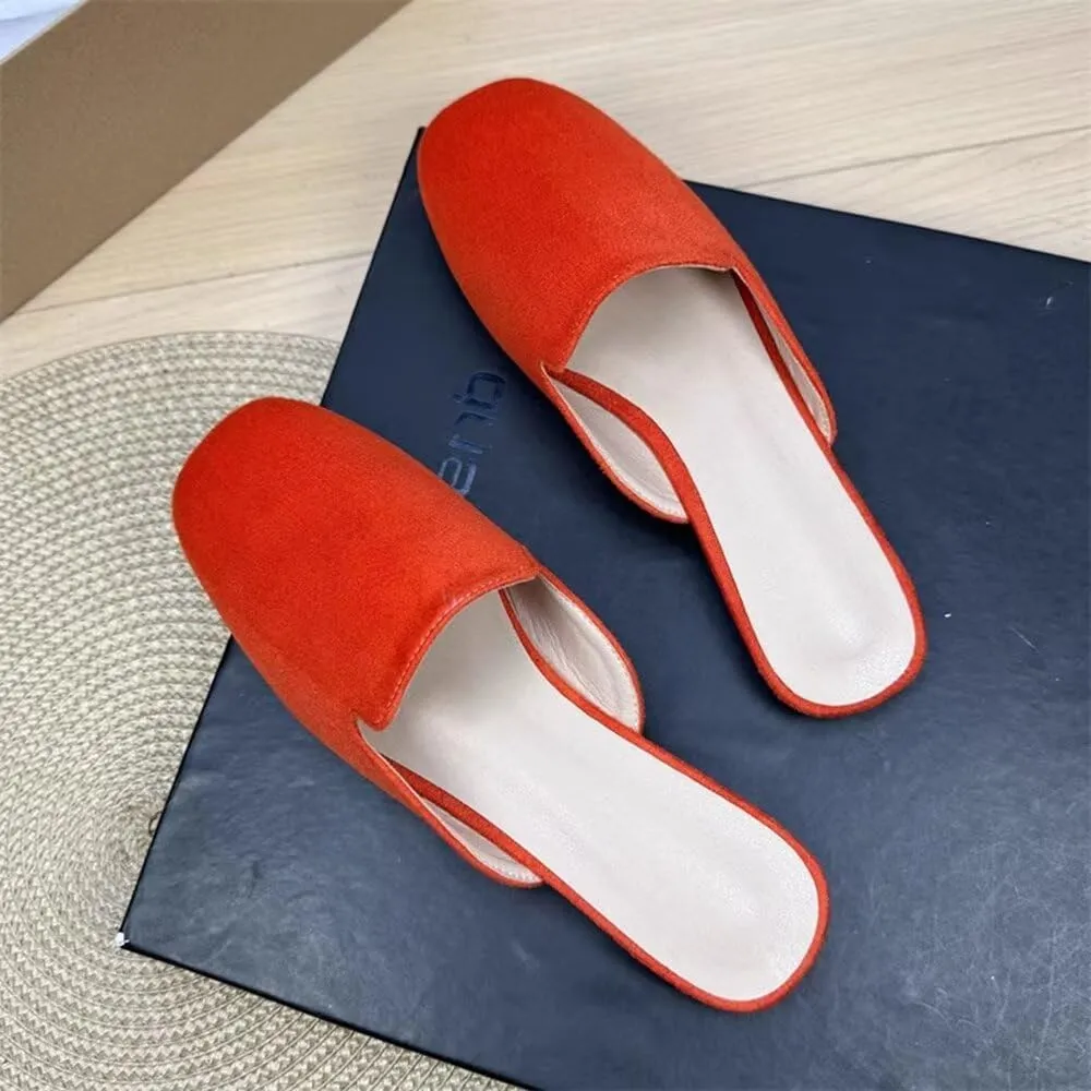 Hee grand Mules for Women Flats Square Toe Slip on Flat Slides Comfortable Suede Women Slippers Backless Loafer Shoes