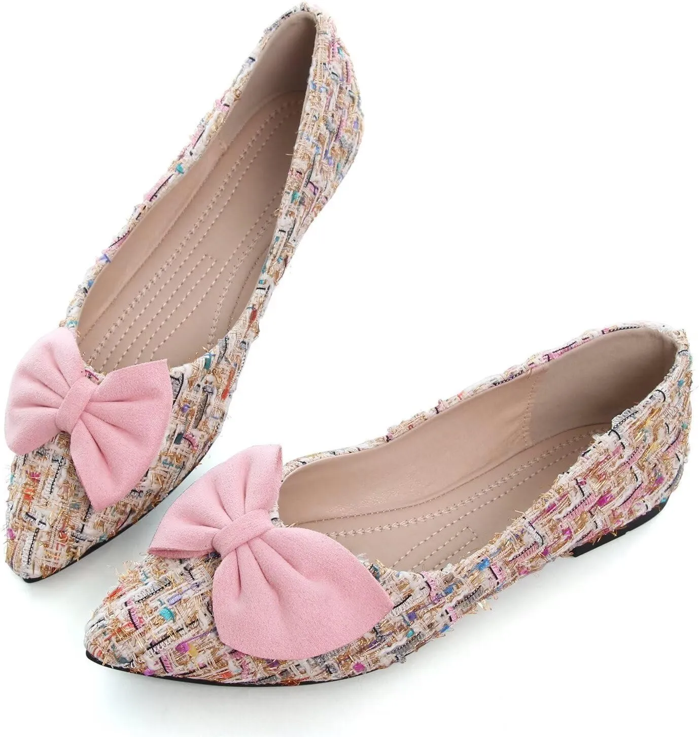 Hee grand Sweet Bow-Knot Pointed Toe Ballet Flats for Women Comfort Slip-On Loafers Dressy Work Flats Suede Dress Shoes