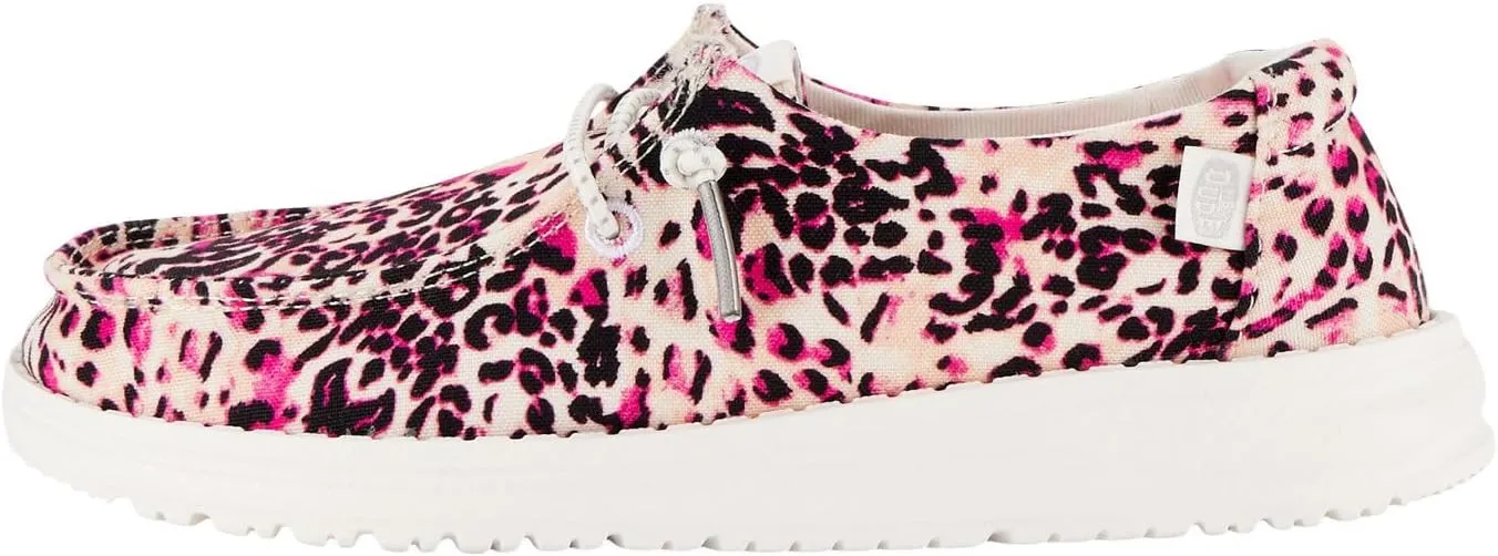 Hey Dude Kids Wendy Leopard (Little Kid/Big Kid) - Loafers for Kids - Printed Canvas Upper - Canvas Lining